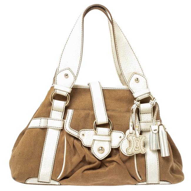 Celine Boogie BrownWhite Canvas and Leather Tote