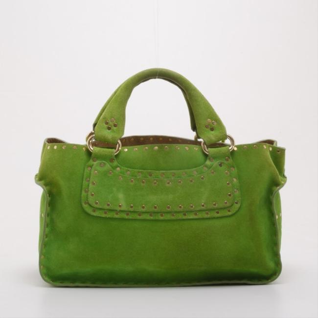 Celine Boogie Green Suede Studded Bag Tote