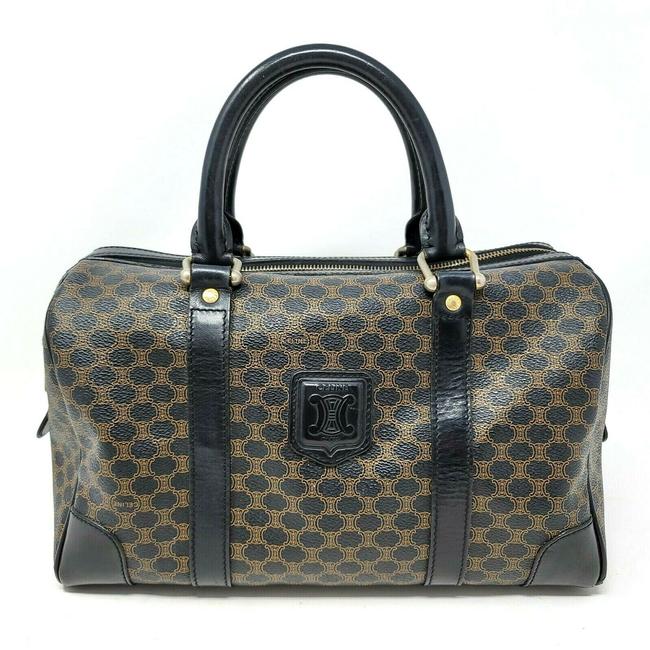 Celine Boston Bag Vintage Triomphe Medium Black Canvas and Leather Tote