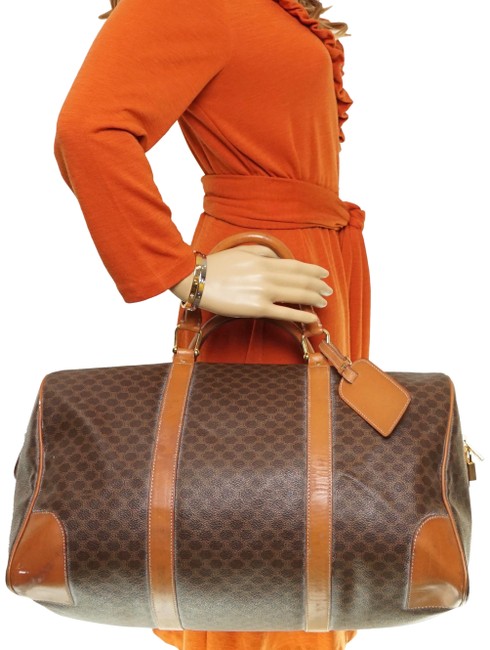 Celine Boston Canvas Leather #n4277h77 Brown WeekendTravel Bag