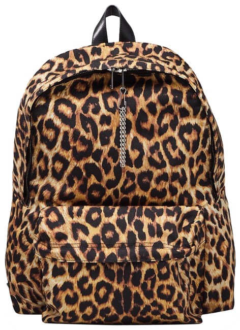Celine Brown Print Canvas Medium Leopard Leather Backpack