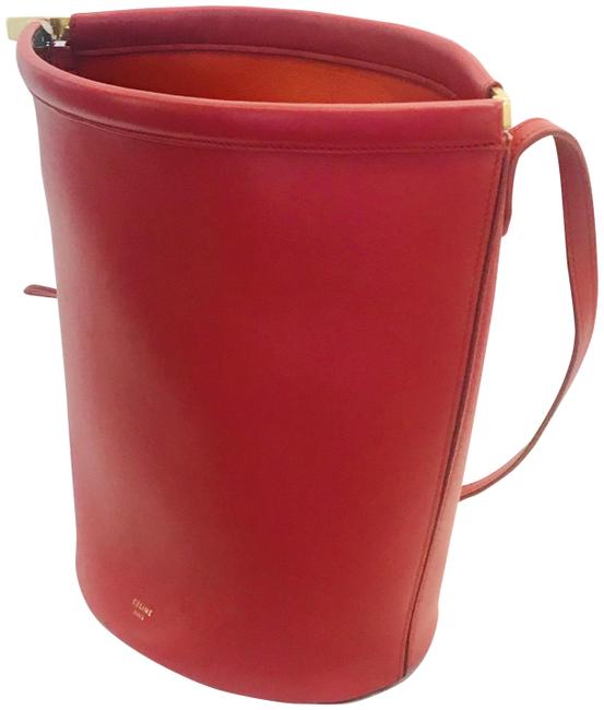 Celine Bucket Clasp Red Leather Shoulder Bag
