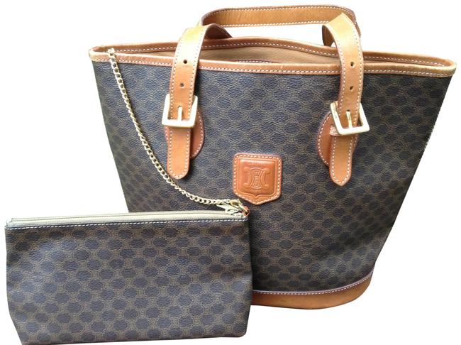 Celine Bucket Macadam Monogram with Pochette Brown Canvas and Leather Tote
