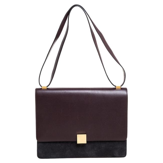 Celine BurgundyGrey Leather and Suede Medium Case Shoulder Bag