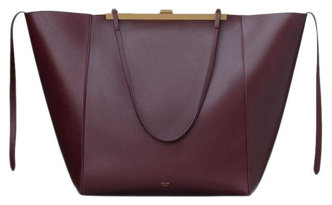 Celine Cabas Clasp Large Red Burgundy Smooth Calfskin Leather Shoulder Bag