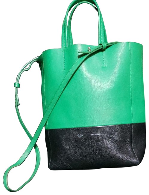 Celine Cabas GreenBlack Leather Tote
