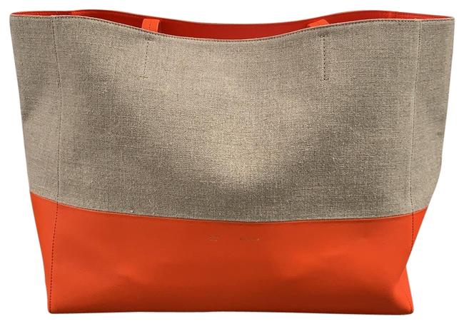 Celine Cabas NaturalBright Orange JuteCalfskin Tote