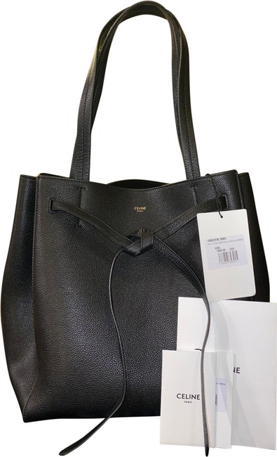Celine Cabas Phantom Belt Bag Tie Small Grained Black Calfskin Leather Tote
