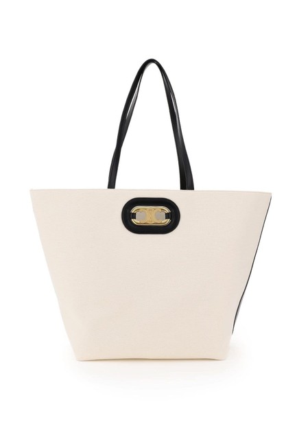 Celine Cabas Phantom Cr Canvas White Leather Tote