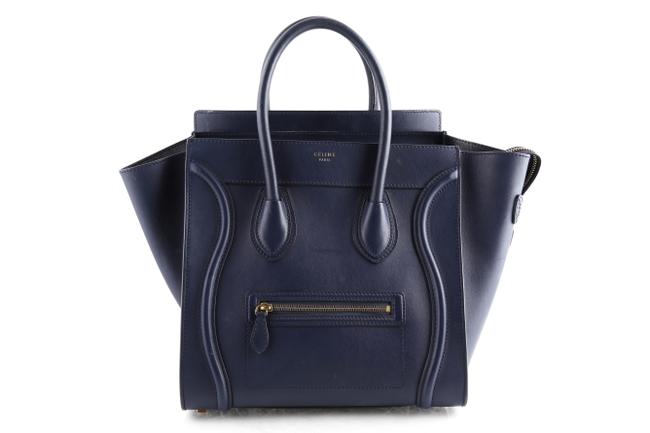 Celine Cabas Phantom Luggage Blue Calfskin Leather Shoulder Bag