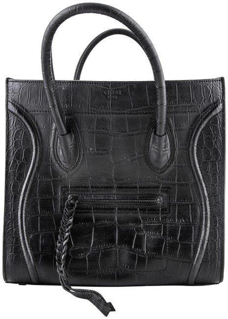 Celine Luggage Phantom Croc Stamped Black Leather Tote