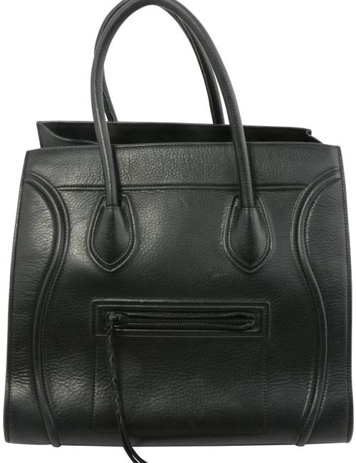 Celine Cabas Phantom Luggage Medium Black Calfskin Leather Tote