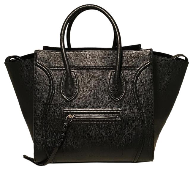 Celine Cabas Phantom Luggage Medium Black Leather Tote