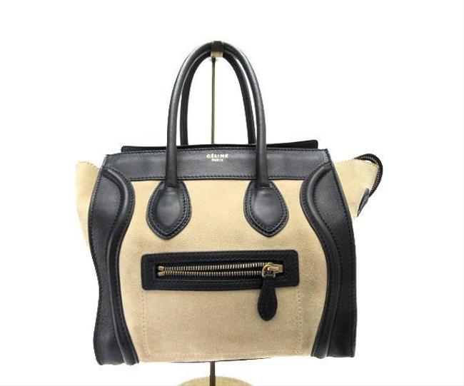 Celine Cabas Phantom Luggage Shopper BeigeBlack Suede Shoulder Bag