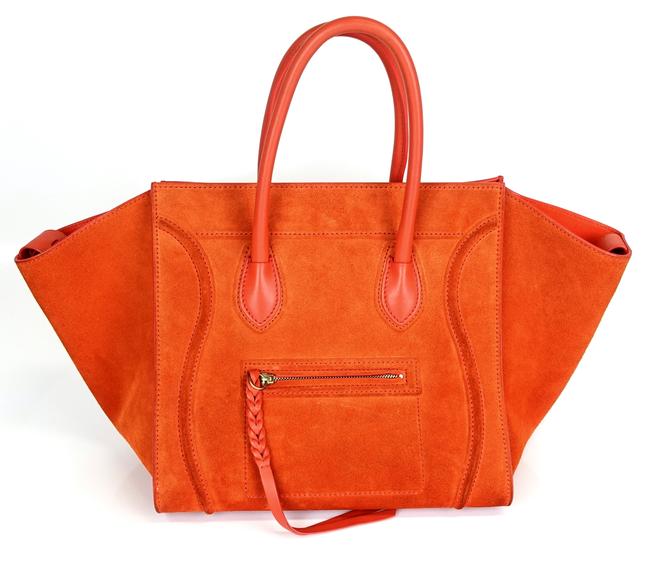Celine Cabas Phantom Medium Orange Suede Leather Tote