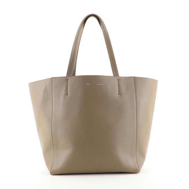 Celine Cabas Phantom Textured Medium Brown Leather Tote