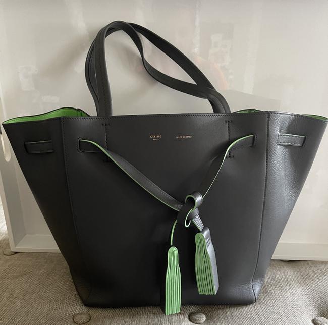 Celine Cabas Phantom Tie Cabas Tassel Gray with Green Interior Leather Tote