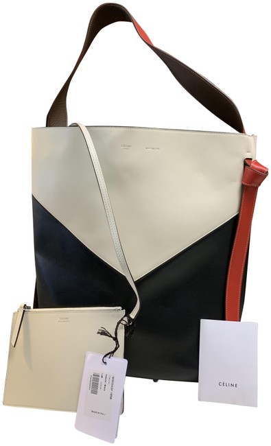 Celine Chevron NaturalBlack Shoulder Leather Tote