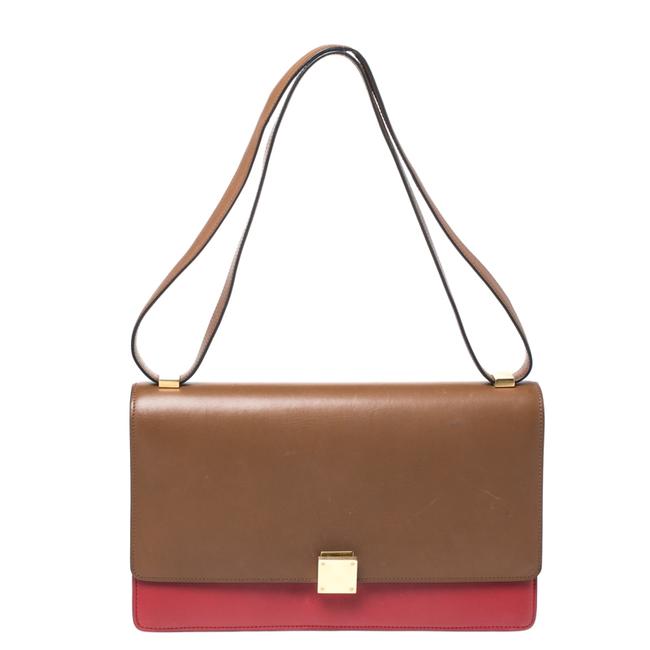Celine Classic Box BrownRed Leather Large Shoulder Bag