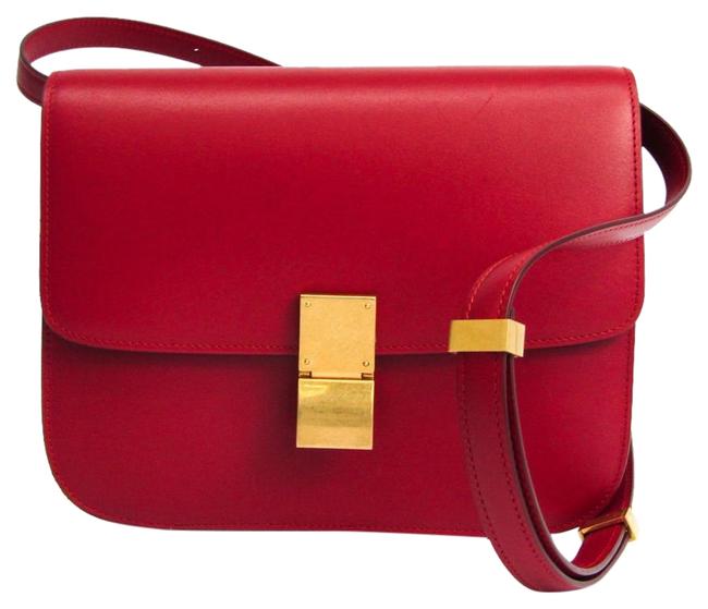 Celine Classic Box Medium 164173 Womens Red Color Leather Shoulder Bag