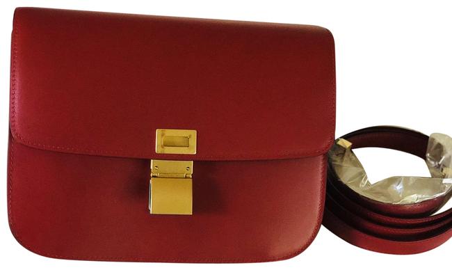 Celine Classic Box Red Calfskin Leather Shoulder Bag