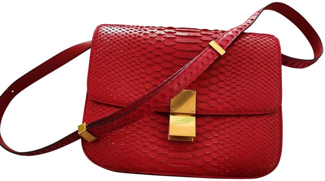 Celine Classic Box Red Python Skin Leather Shoulder Bag