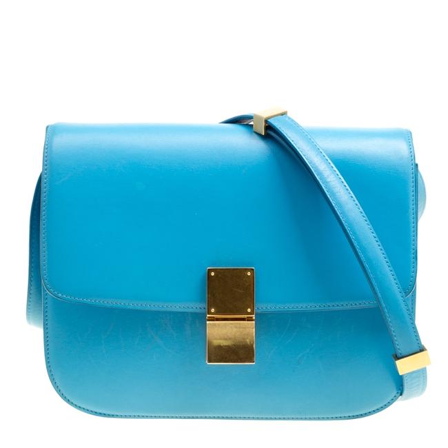 Celine Classic Box Turquoise Leather Medium Shoulder Bag