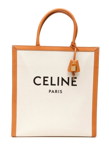 Celine Bag Cr Vertical White Brown Leather Tote