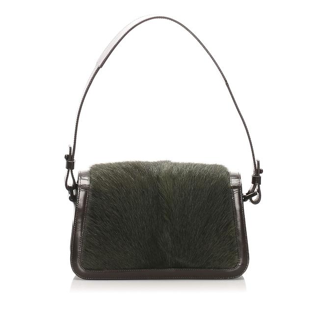 Celine Dark Pony Hair Brown Leather Shoulder Bag