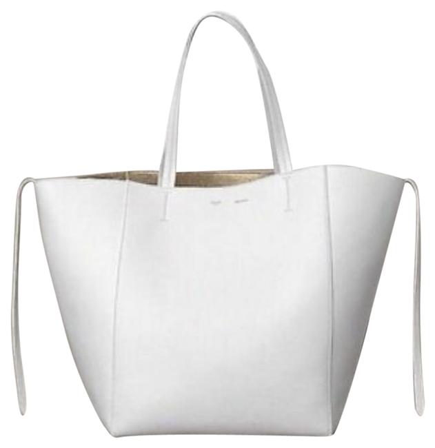 Celine Drummed White and Gold Calfskin Leather Tote