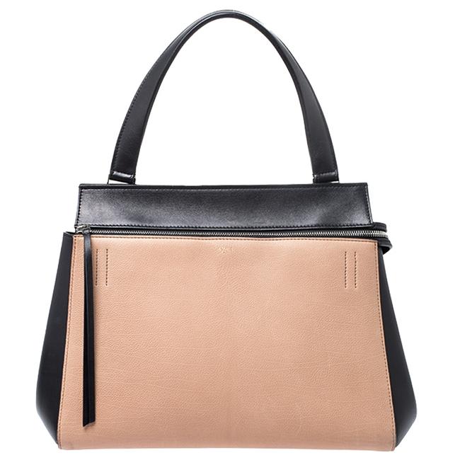 Celine Edge BeigeBlack Leather Medium Bag Wristlet