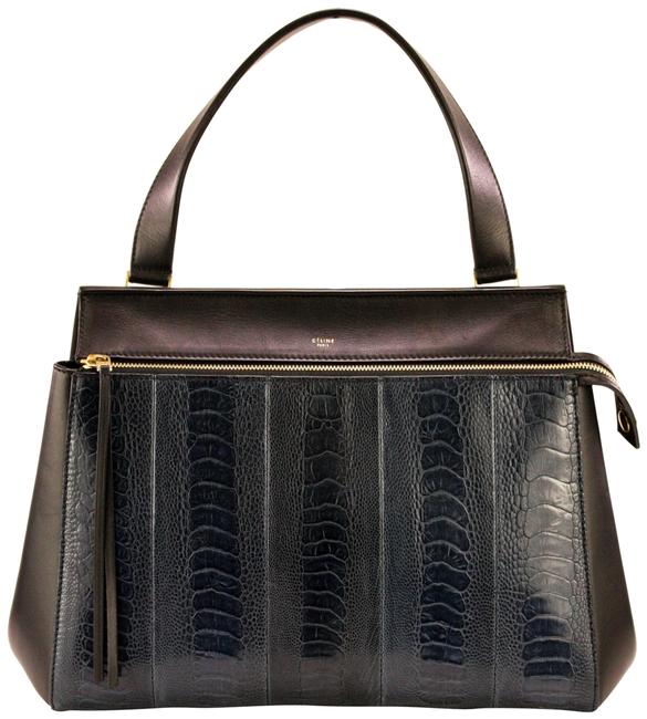 Celine Edge Medium Black Ostrich Leather Tote