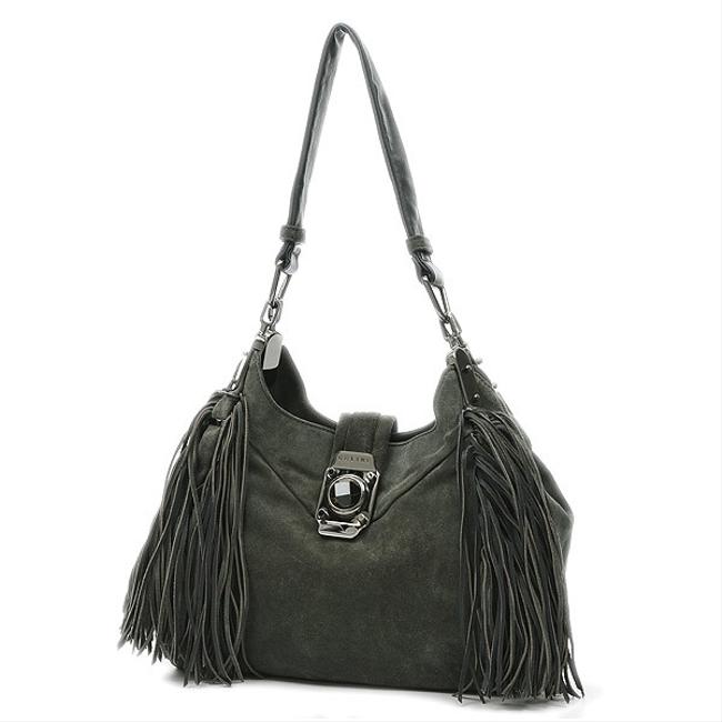 Celine Fringe Gray SuedeLeather Shoulder Bag