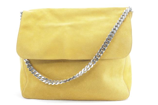 Celine Gourmette Chain Flap 8ck0114 Yellow Suede Leather Shoulder Bag