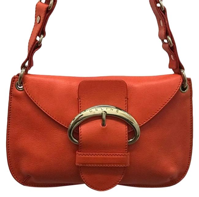 Celine Hobo Grained Orange Leather Shoulder Bag