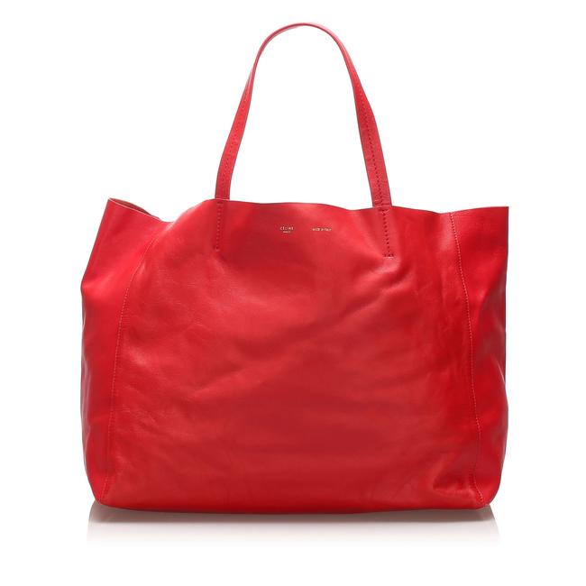Celine Horizontal Cabas Bag Red Leather Tote
