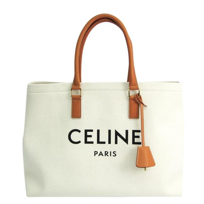Celine Horizontal Cabas Bag White Canvas Leather Tote