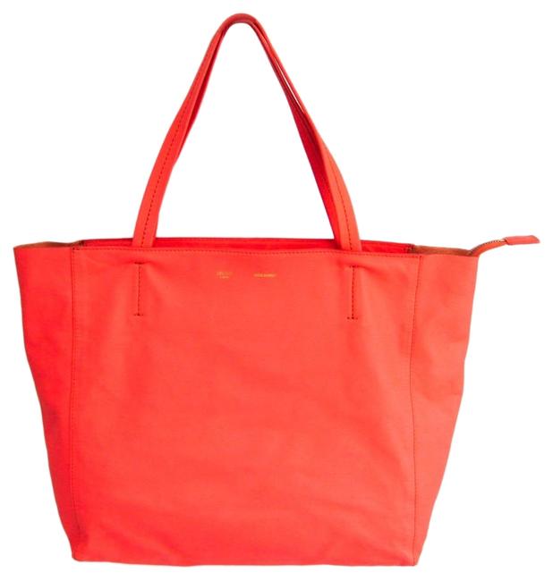 Celine Horizontal Cabas Bag Womens Pink Orange Leather Tote