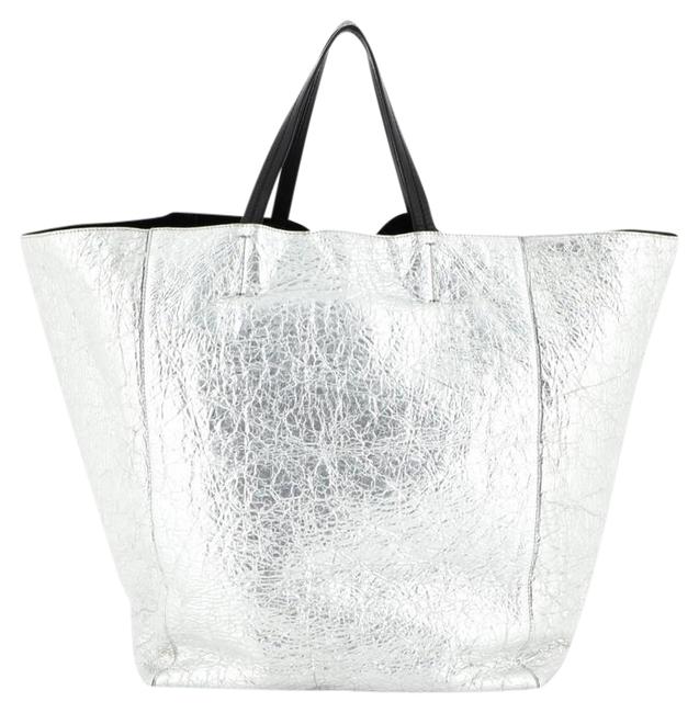 Celine Horizontal Cabas Large Metallic Silver Leather Tote