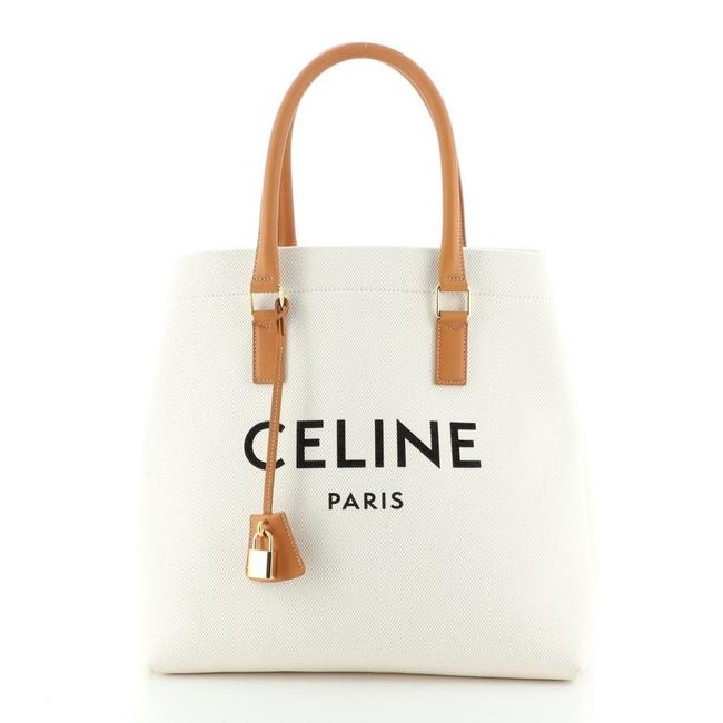 Celine Horizontal Cabas With Leather Neutral Canvas Tote