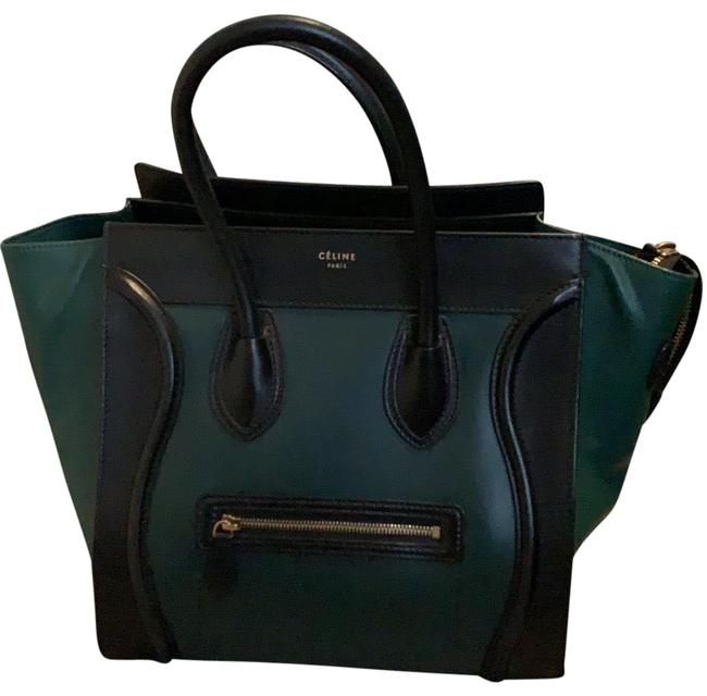 Celine Hunter Green and Black Lambskin Leather Tote