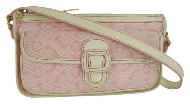 Celine Jacquard Blason Small Purse Pink Canvas Shoulder Bag