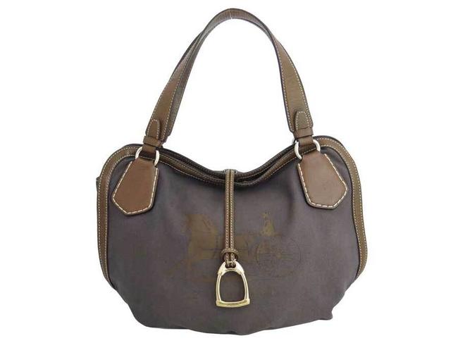 Celine Ladies Brown CanvasLeather Shoulder Bag