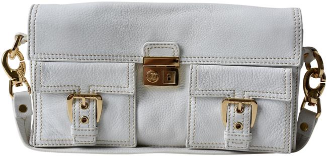 Celine Lamb Hardware Flap White and Gold Leather Shoulder Bag