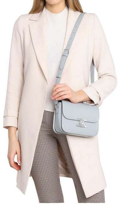 Celine Large Triomphe In Shiny Blue Calfskin Leather Shoulder Bag