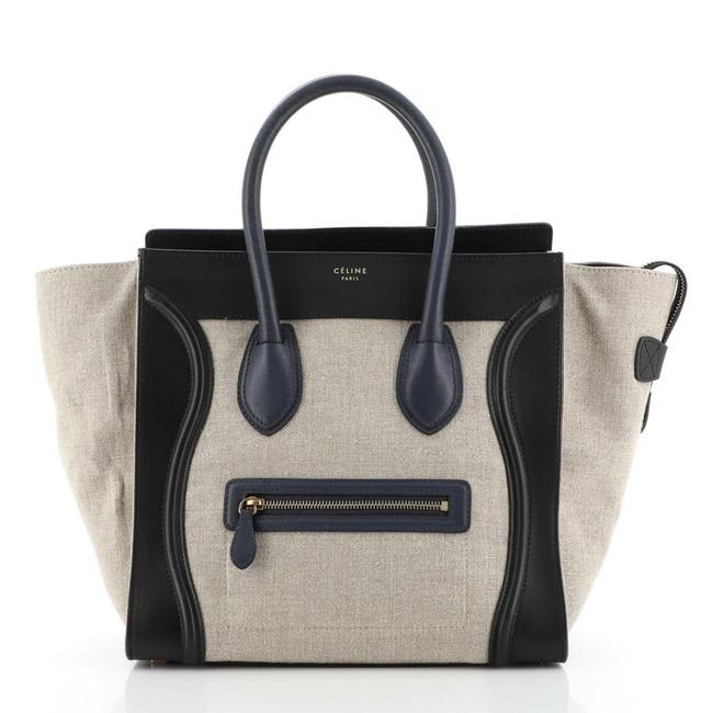 Celine Luggage And Leather Mini Black Blue Neutral Canvas Tote