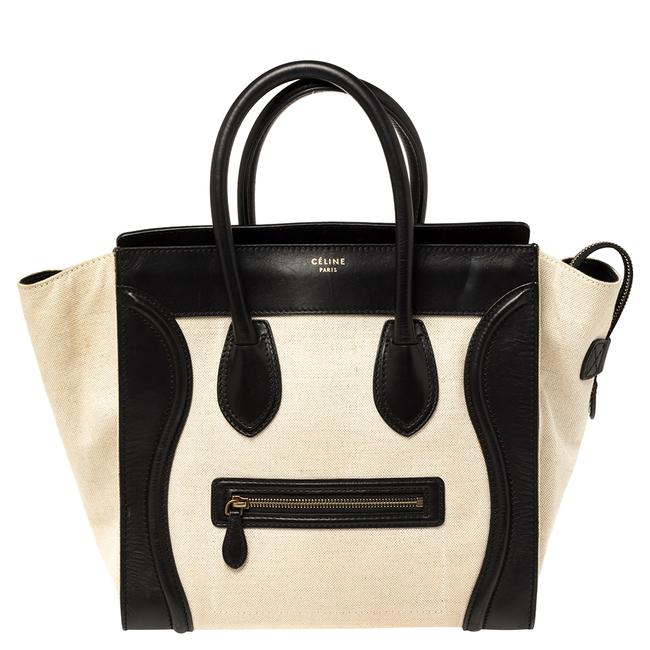 Celine Luggage BeigeBlack Canvas and Leather Mini Tote