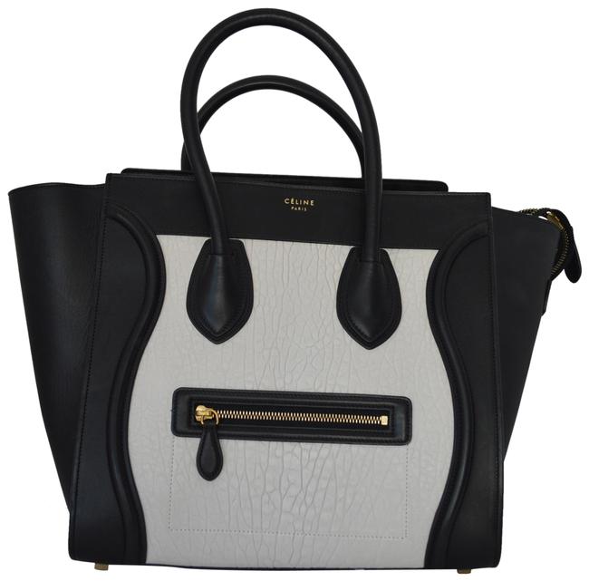 Celine Luggage Black and White Leather Shoulder Bag