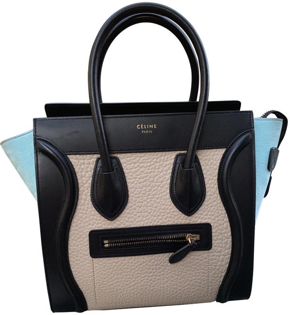 Celine Luggage Black White Blue Leather Shoulder Bag