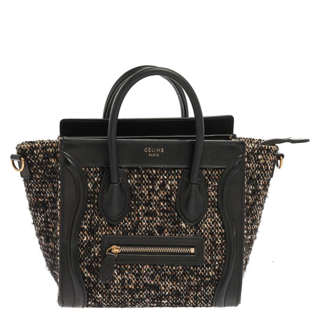 Celine Luggage BlackBeige Tweed and Leather Tote